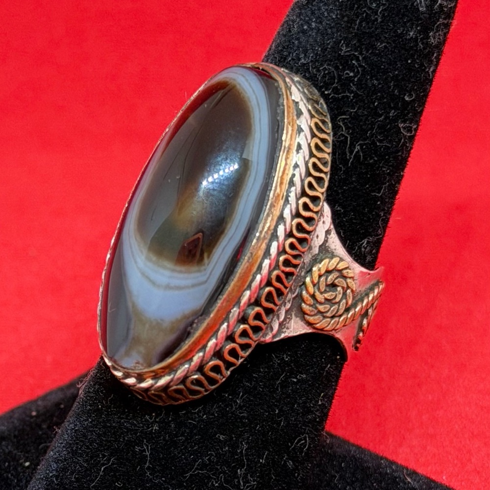 Artisan Silver and Brown Agate Ring